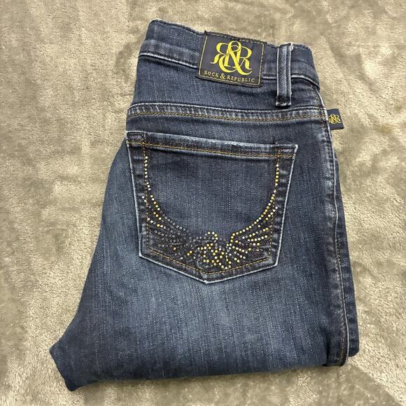 Rock & Republic Jeans Womens Sz.4 Blue Kasandra Mid-rise Boot Cut Denim Pants - Picture 1 of 13